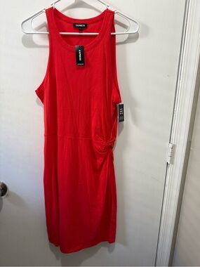 Express Red Sleeveless Midi Dress with Side Knot